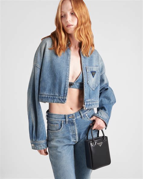 cropped organic denim jacket prada